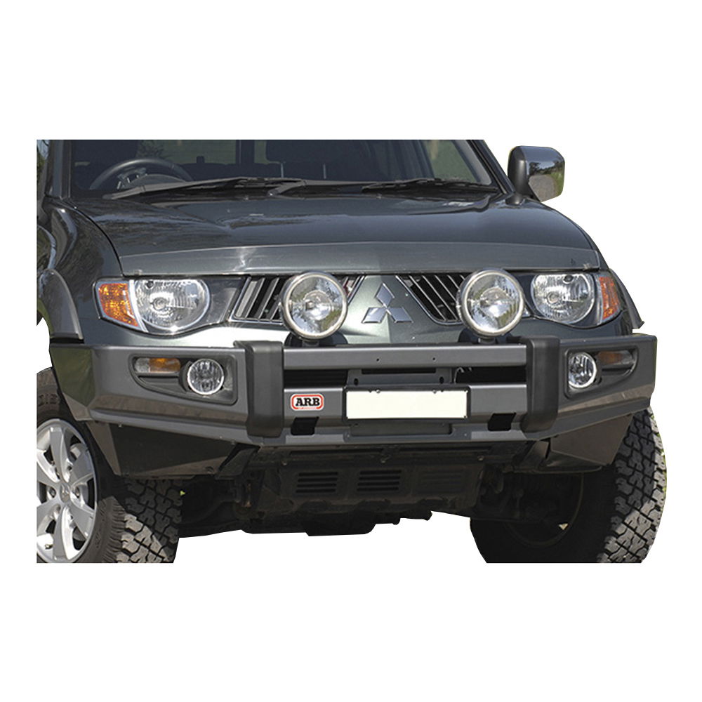 Steel winch bumper fitted to vehicle, black
