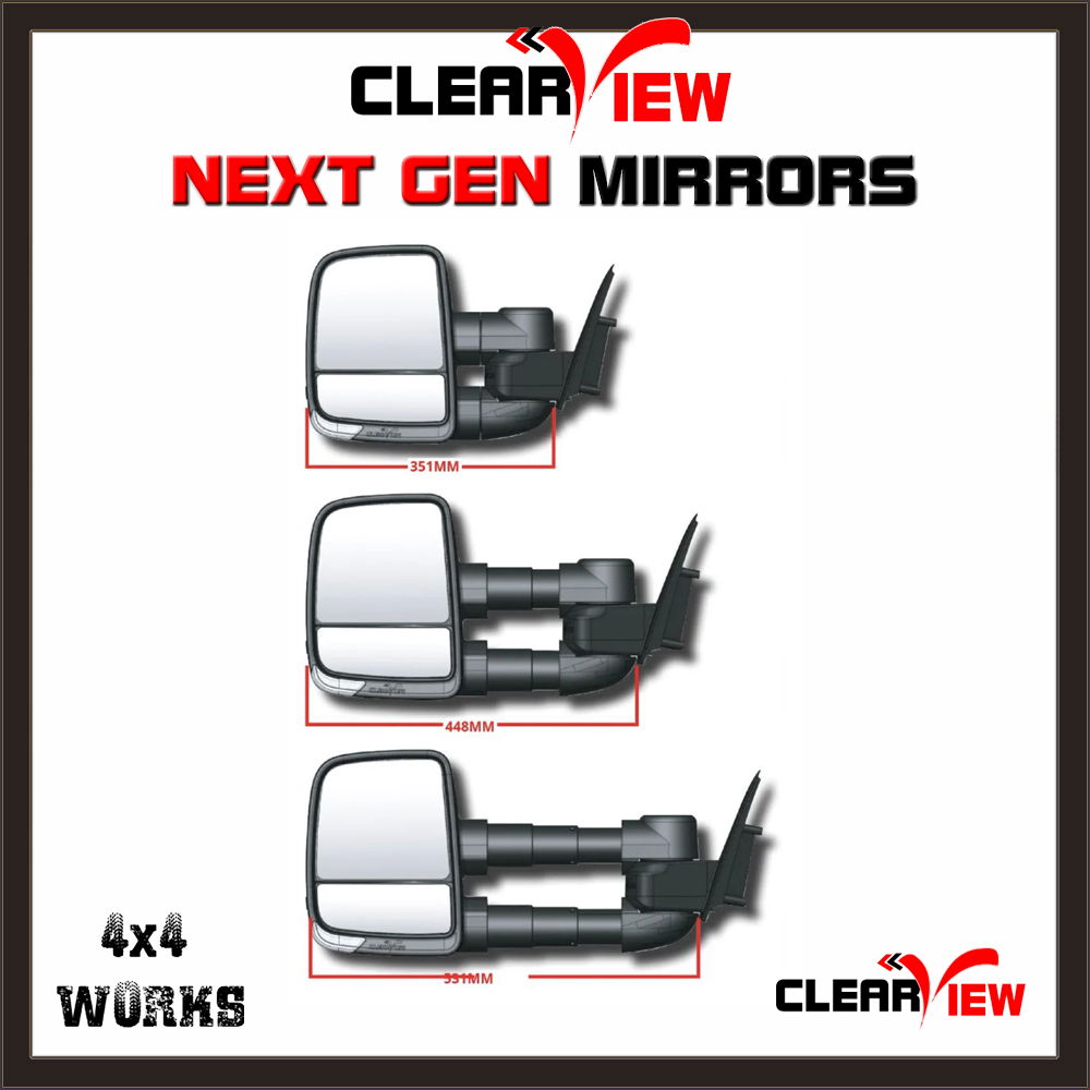 Next Gen towing mirrors for caravans, boats, trailers, black pair