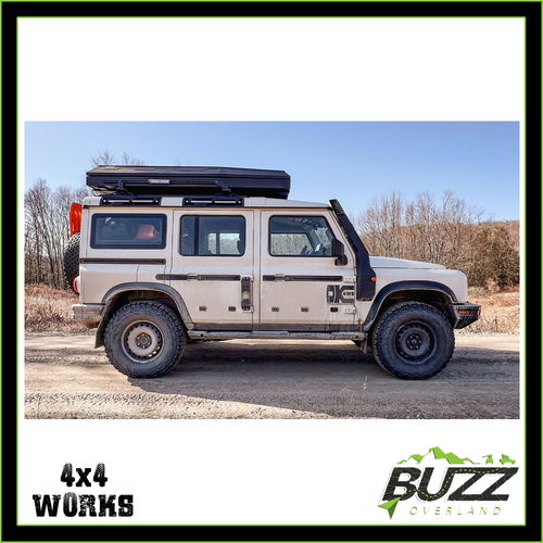 Buzz Overland stainless steel rock sliders with black finish