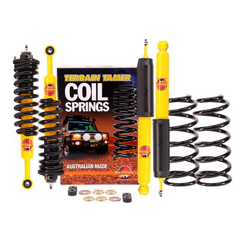 Suspension kit including leaf or coil springs, shock absorbers, bushes or bolts