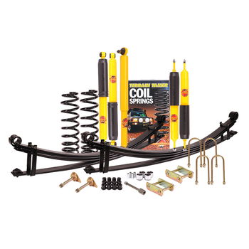Suspension kit including leaf or coil springs, shock absorbers, bushes or bolts