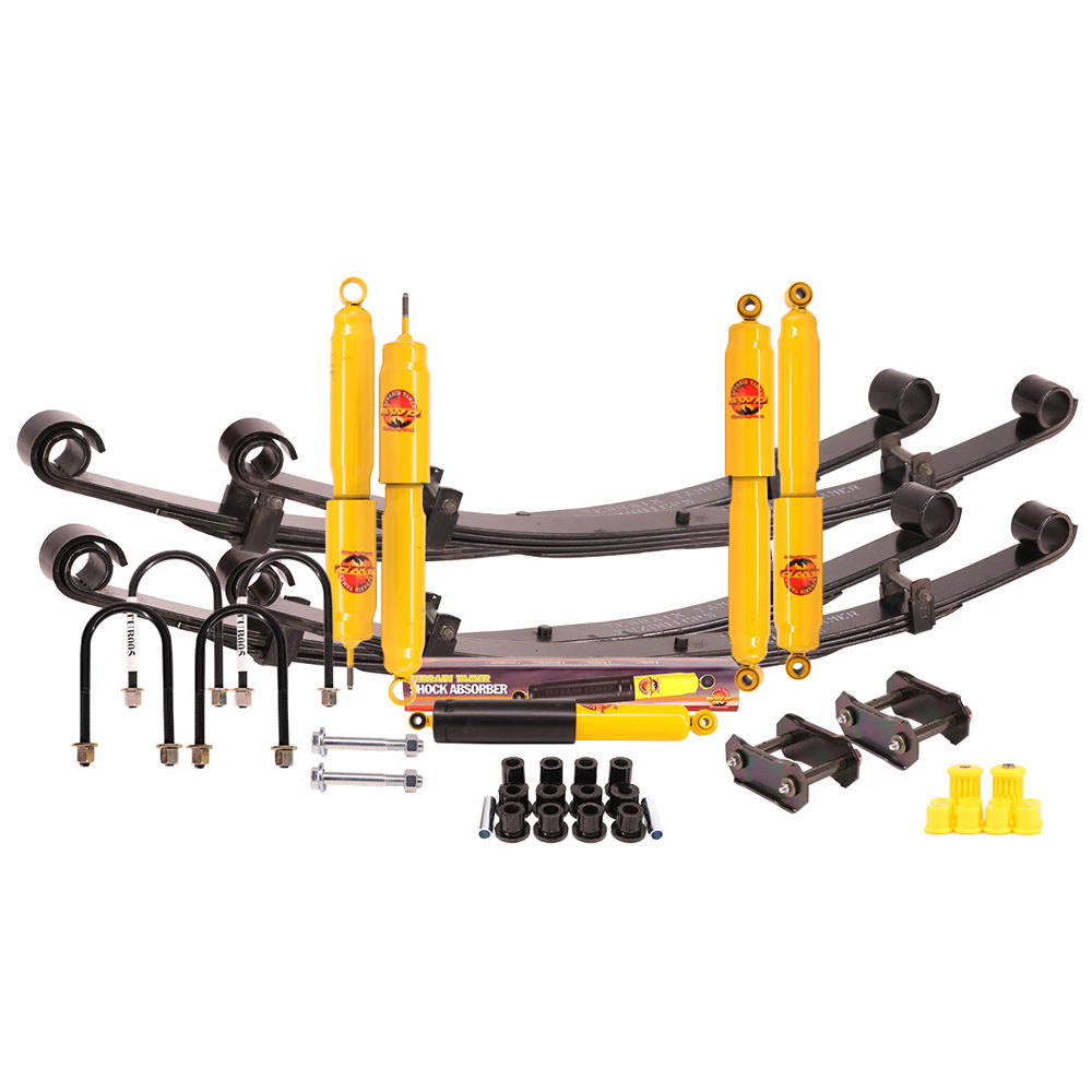 Suspension kit including leaf or coil springs, shock absorbers, bushes or bolts