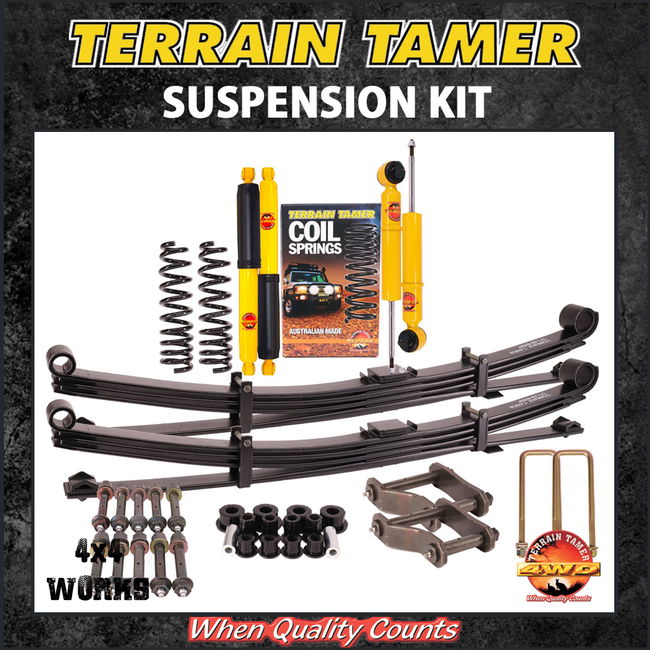 Suspension kit including leaf or coil springs, shock absorbers, bushes or bolts