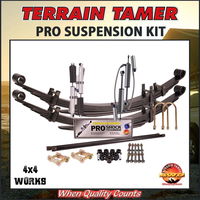 Suspension kit including leaf or coil springs, bypass shock absorbers, bushes or bolts